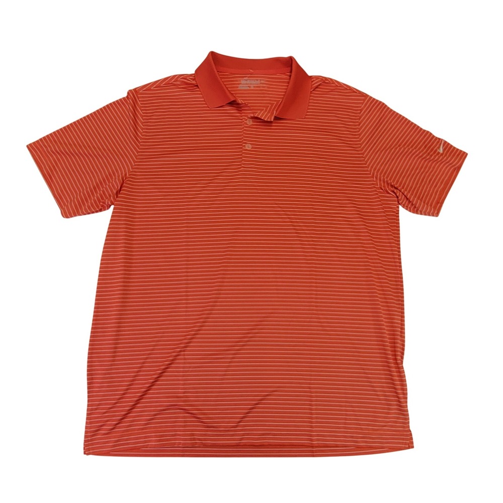 NIKE GOLF DRI FIT‎ Men's Orange Stripe Polo Shirt XL Breathable Performance